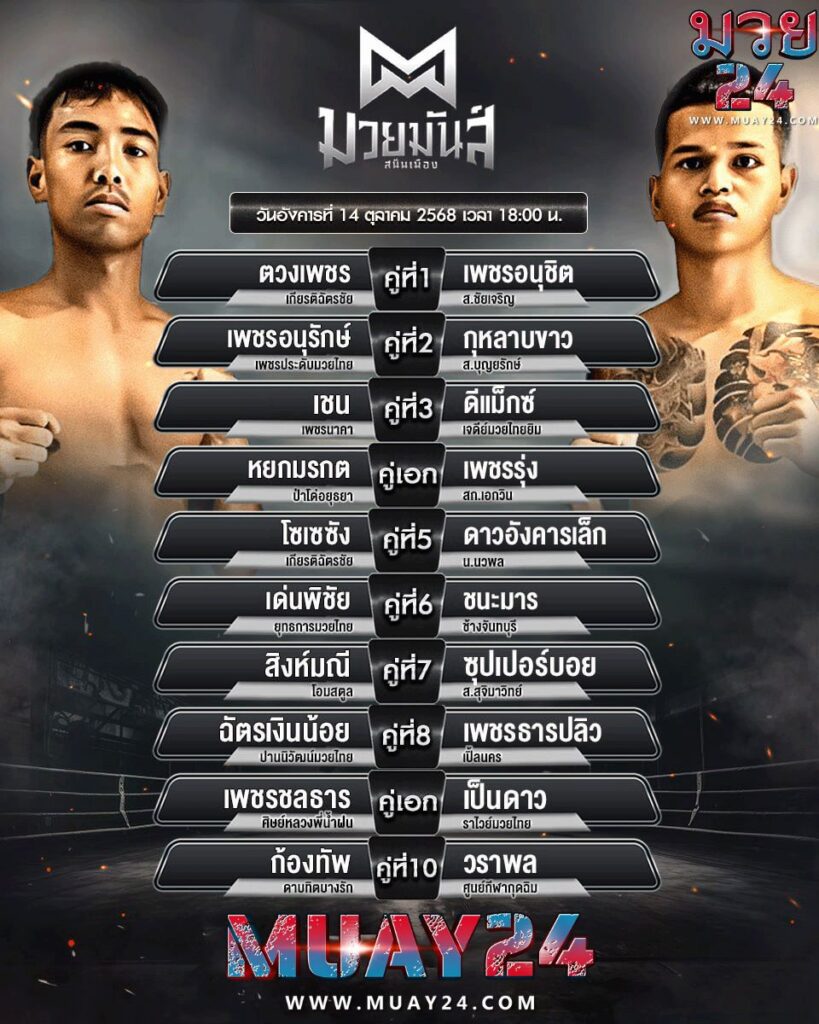 โปรแกรมมวย 14 ตุลาคม 2025 ศึกมวยมันส์ สนั่นเมือง