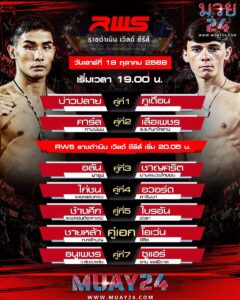 โปรแกรมมวย 18 ตุลาคม 2025 RWS ราชดำเนิน เวิลด์ ซีรีส์
